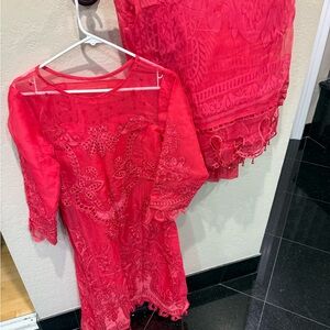 Elegant Red Embroidered Dress